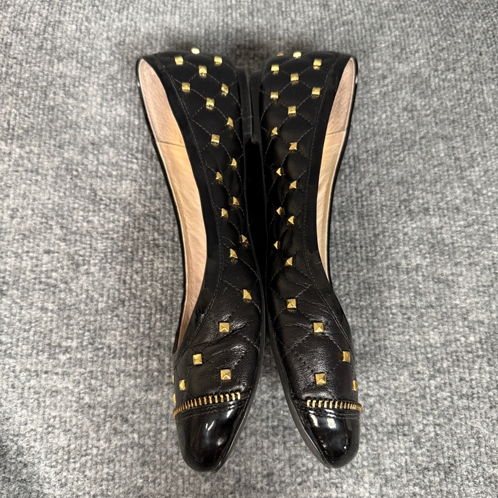 Michael Kors Size 8M Quilted Studded Flat Black Leather Gold Beads 40R3QUFP2L - Picture 6 of 8